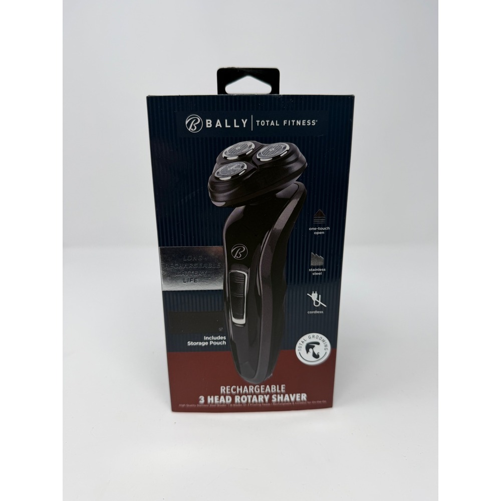 Bally Total Fitness Rechargeable 3 Head Rotary Shaver Mens Cordless Razor Black